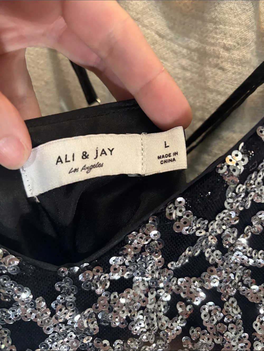 ALI & JAY Silver Sequin Black Mesh Mini Dress Size Large EUC NYE Vegas Party - Picture 2 of 13